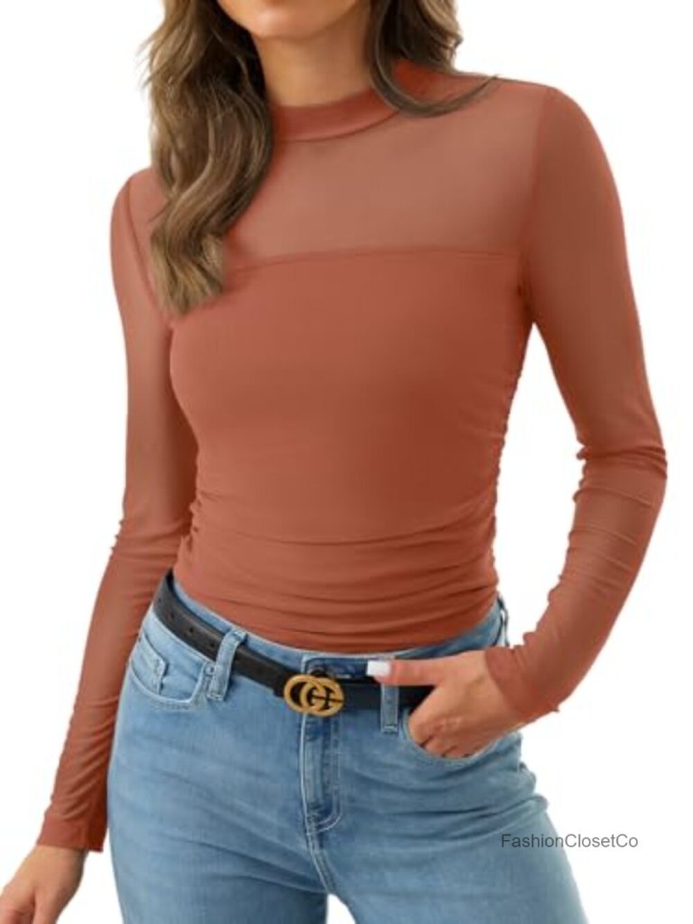 Lace Mesh Sheer Shirt Mock Turtleneck Long Sleeve Going Out Top - Picture 5 of 7